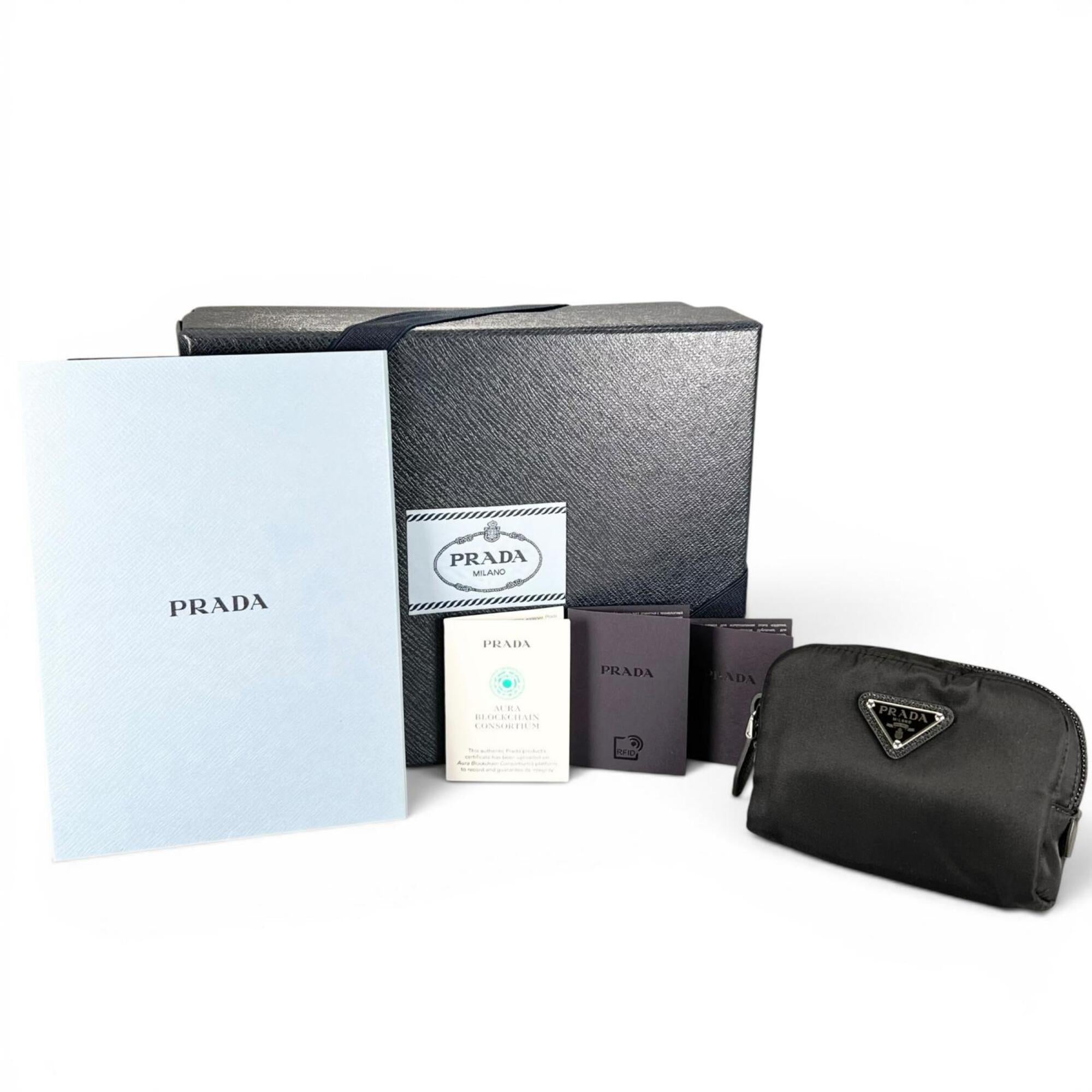 PRADA Re-Nylon Triangle Logo Cosmetic Pouch, Nylon Black, Made in Italy, Women's, with Box — Like New