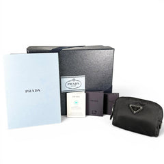 PRADA Re-Nylon Triangle Logo Cosmetic Pouch, Nylon Black, Made in Italy, Women's, with Box — Like New
