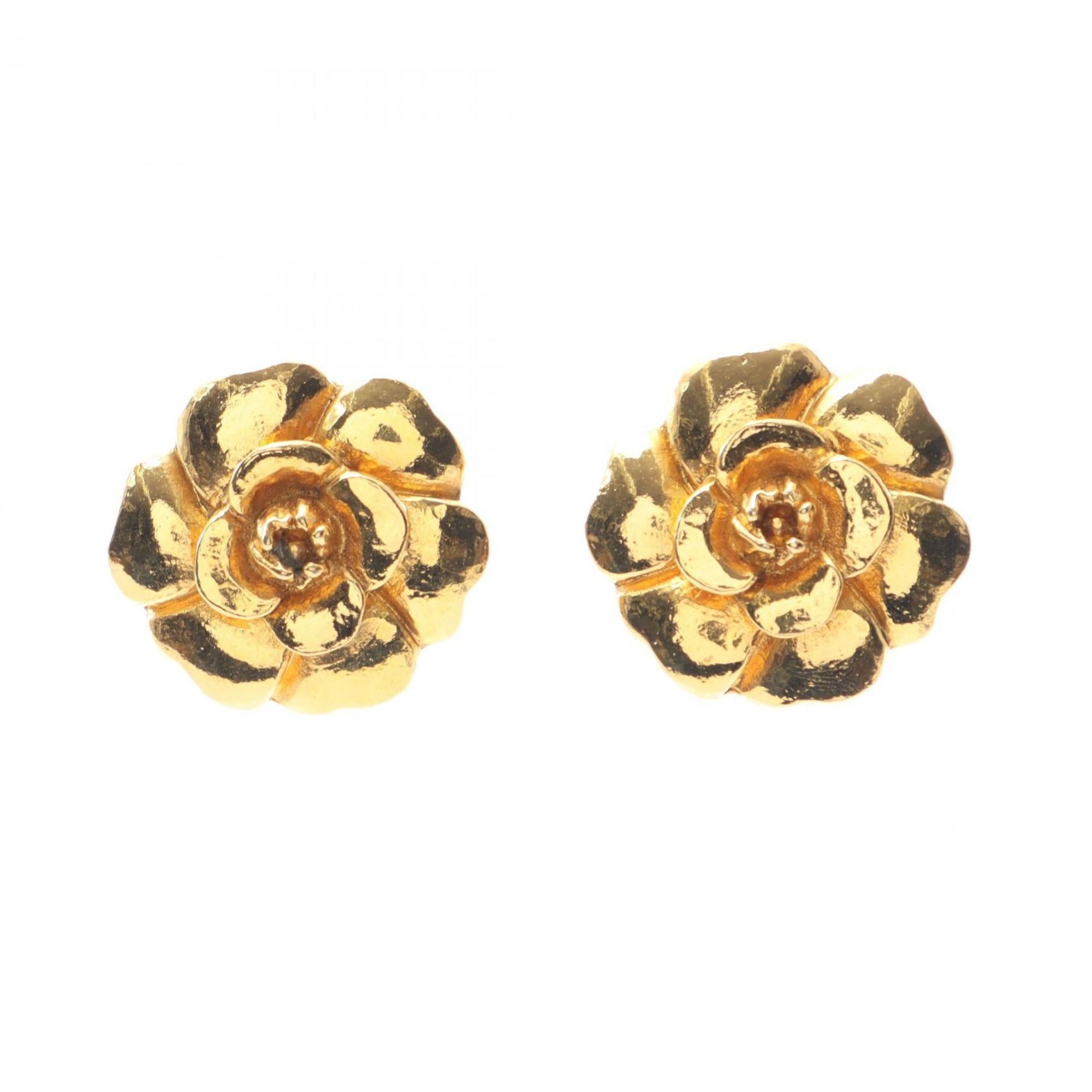CHANEL Camellia Earrings, Gold Plated, Women's