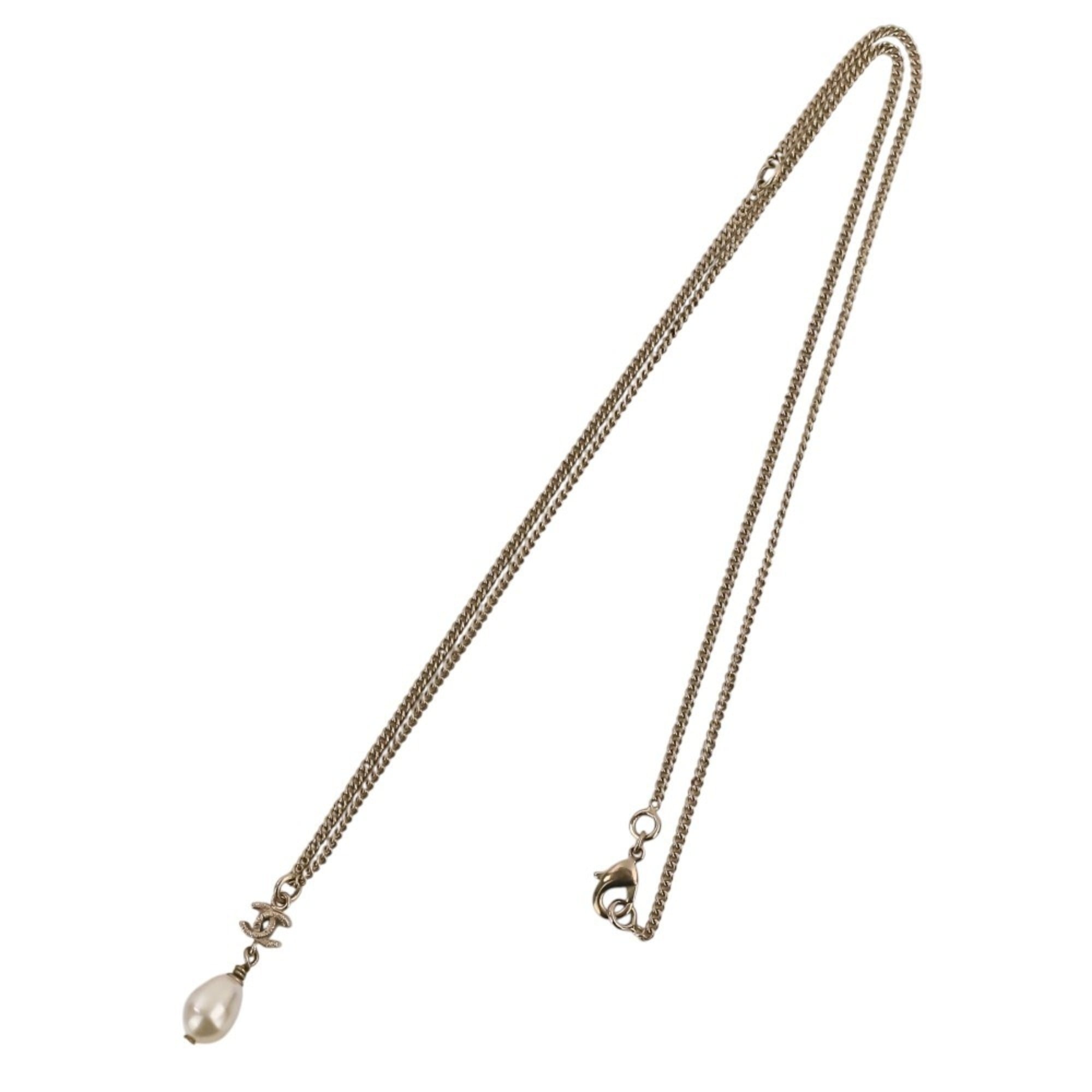 B13S CHANEL Chanel Coco Mark Pearl Chain Necklace Gold Color Women's — Like New