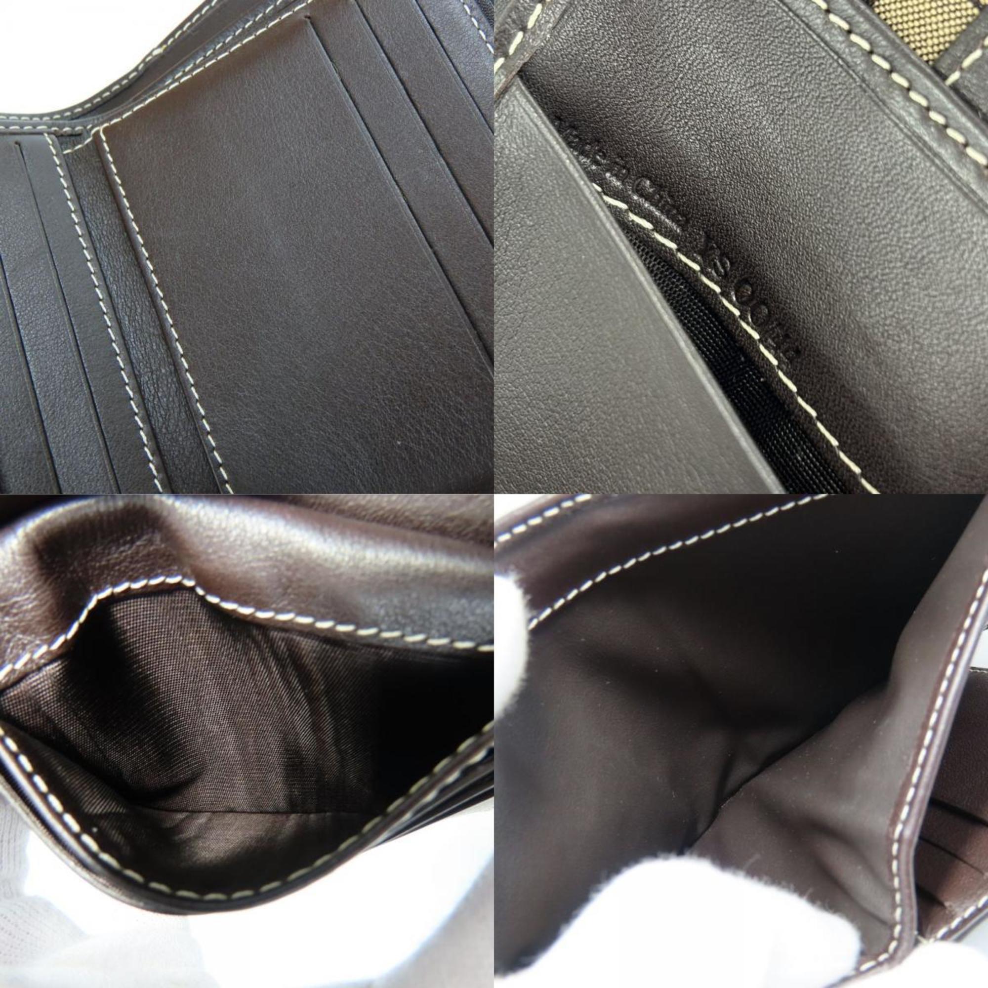 Celine bi-fold wallet, Macadam canvas and leather, beige dark brown, compact, women's, CELINE