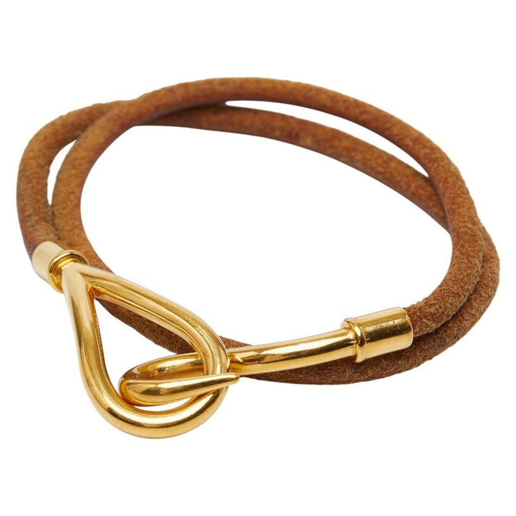 Hermes Jumbo Bracelet Choker in Brown Gold Plated Leather for Women