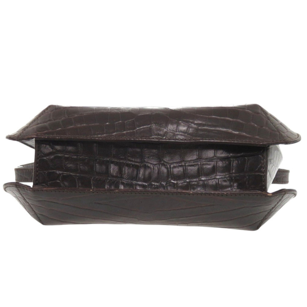 Excellent condition Salvatore Ferragamo crocodile-embossed leather brown handbag/shoulder bag 0396Salvatore