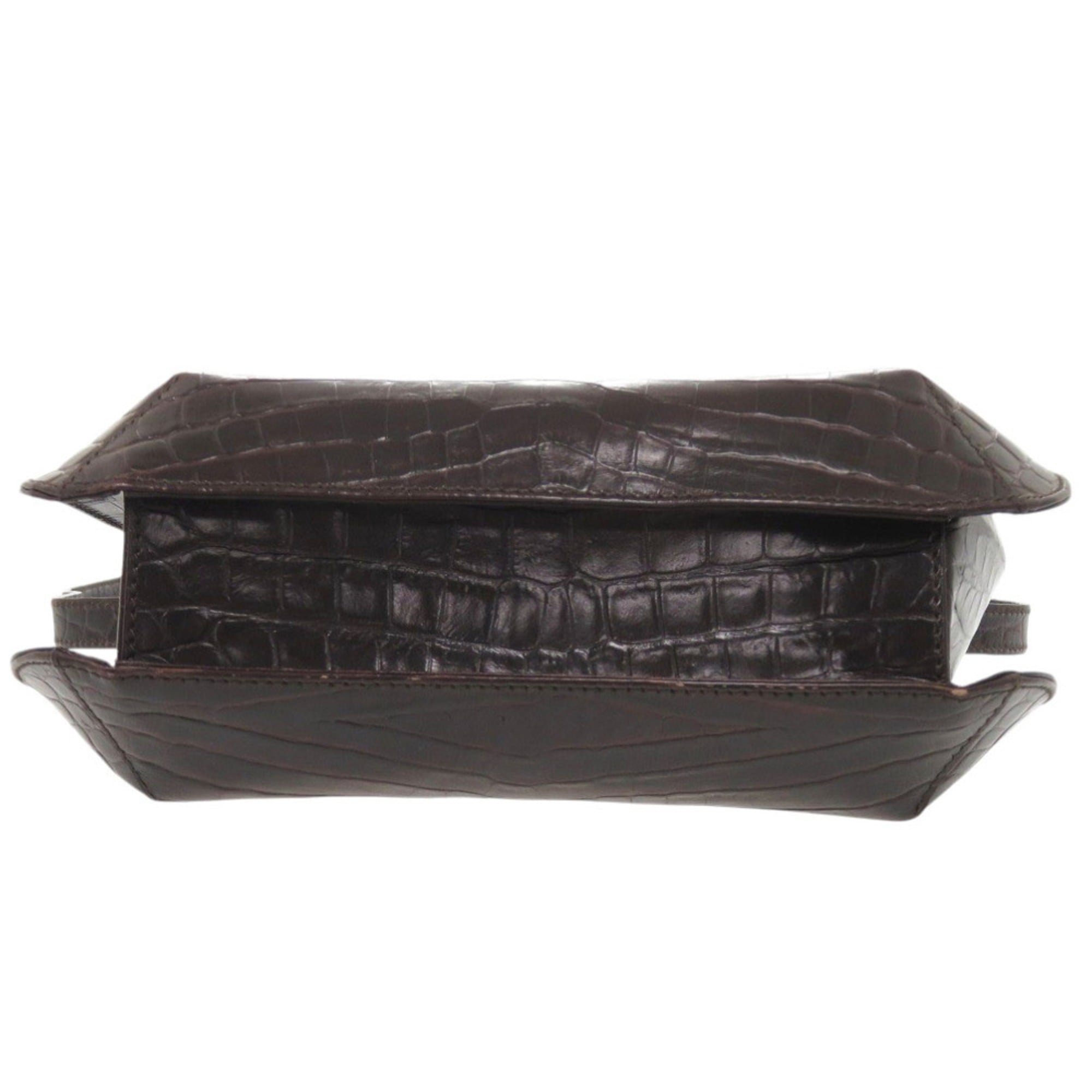 Excellent condition Salvatore Ferragamo crocodile-embossed leather brown handbag/shoulder bag 0396Salvatore