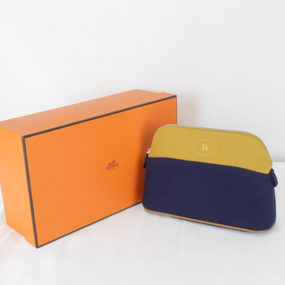 HERMES Bolide Mini Pouch, Cotton, Ochre x Navy, Women's — Like New