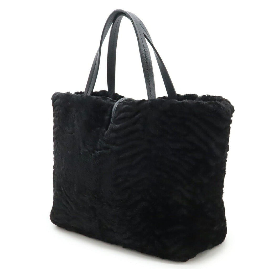 Salvatore Ferragamo Gancini handbag tote bag in black with fur FJ-21 D415