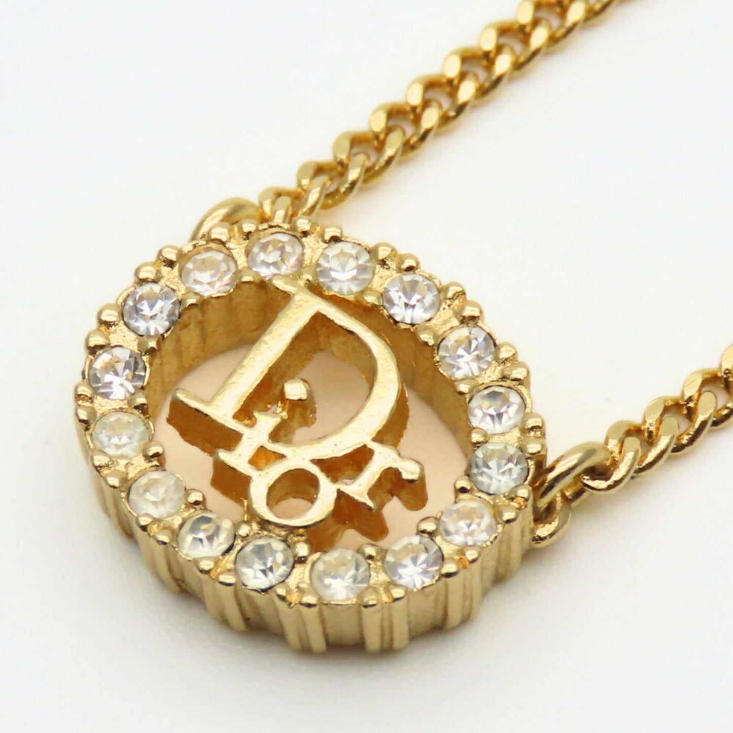 Christian Dior Necklace, Metal, Rhinestone, Gold Plated, GP, Women's,