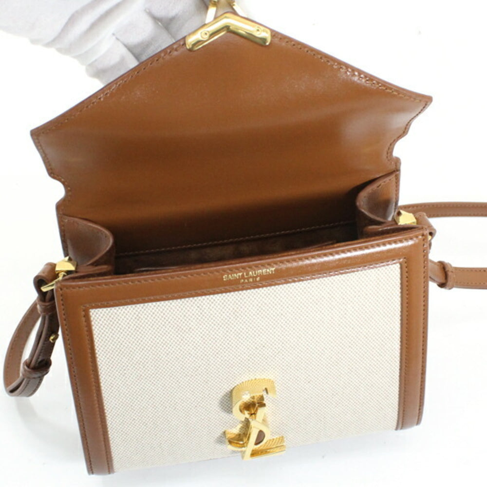 YSL Saint Laurent Cassandra Mini Shoulder Bag, Women's Canvas Brown, KM3046 — Like New