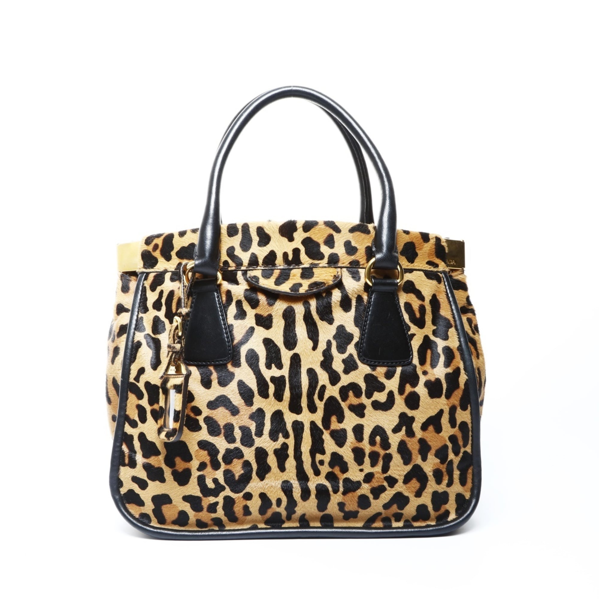 Prada Harako Leopard Print 2-Way Handbag in Brown