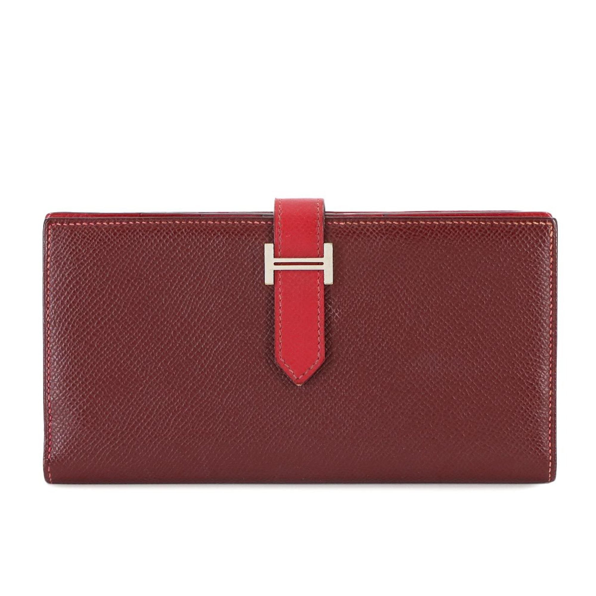 Hermes Hermès Bearn Soufflet Bifold Long Wallet, Epson Rouge H, Kazac, T Stamp, Silver Hardware