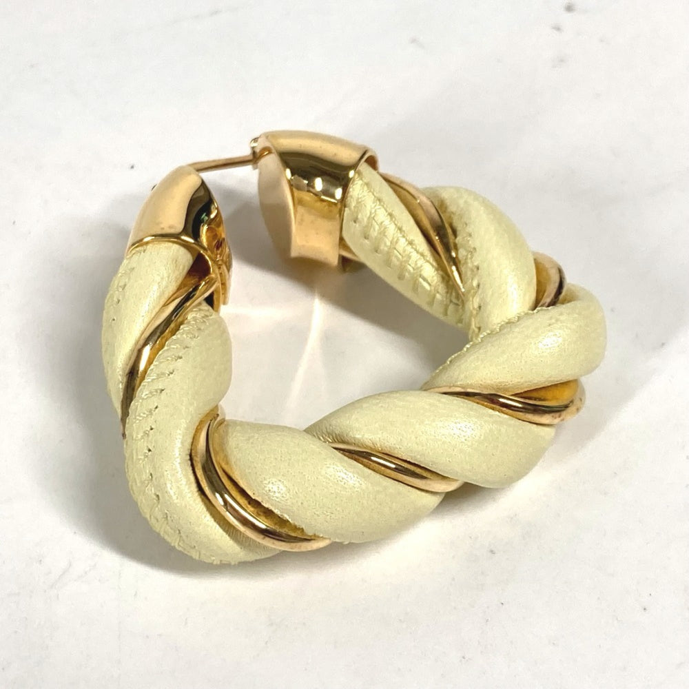 BOTTEGA VENETA Twisted Triangle Hoop Earrings, Accessories, Leather, AG925, Women's, Light Yellow — Like New