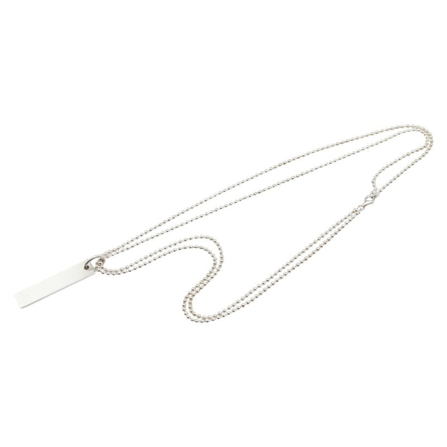 Gucci logo plate double ball chain necklace in SV925 silver for women.