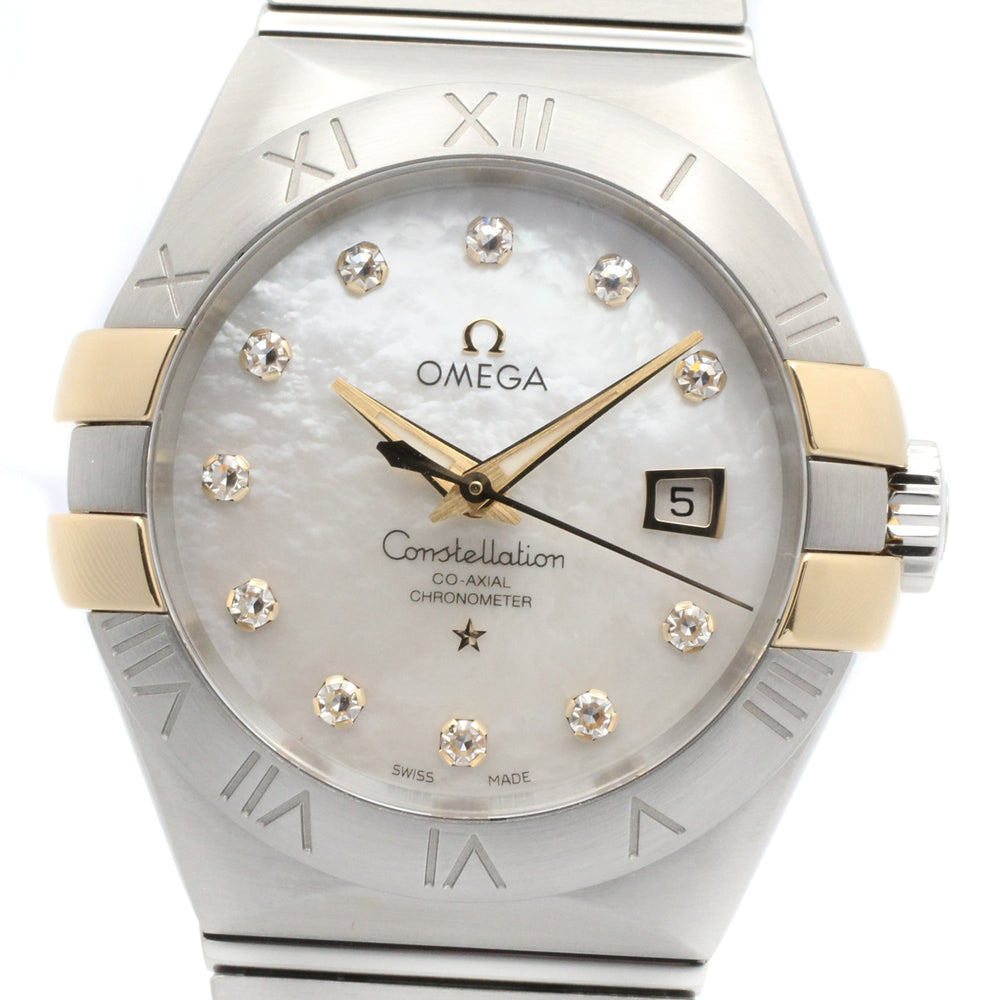 Omega Constellation watch, 18K yellow gold stainless steel, women's, white dial with mother-of-pearl case, model number 123.20.31.20.55.004 — Very Good