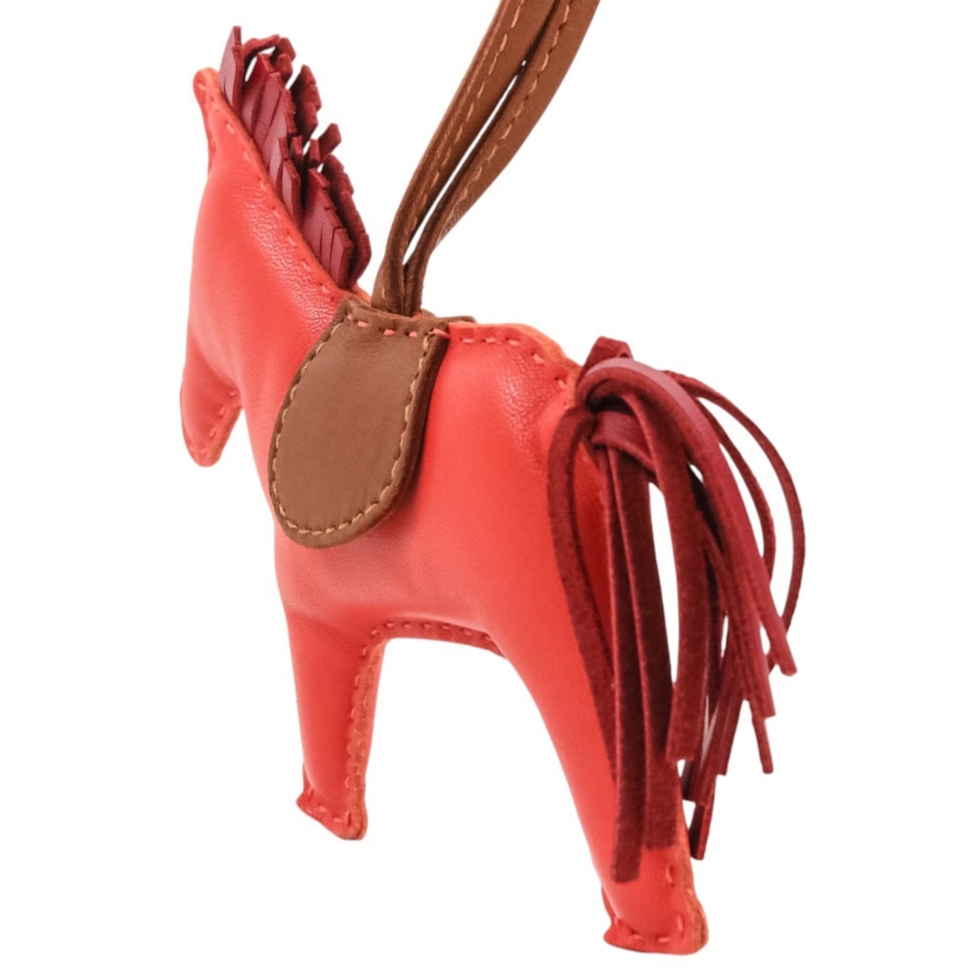 HERMES Rodeo MM Leather Accessory Bag Charm, Agneau Milo Pink Red, Women's — Like New
