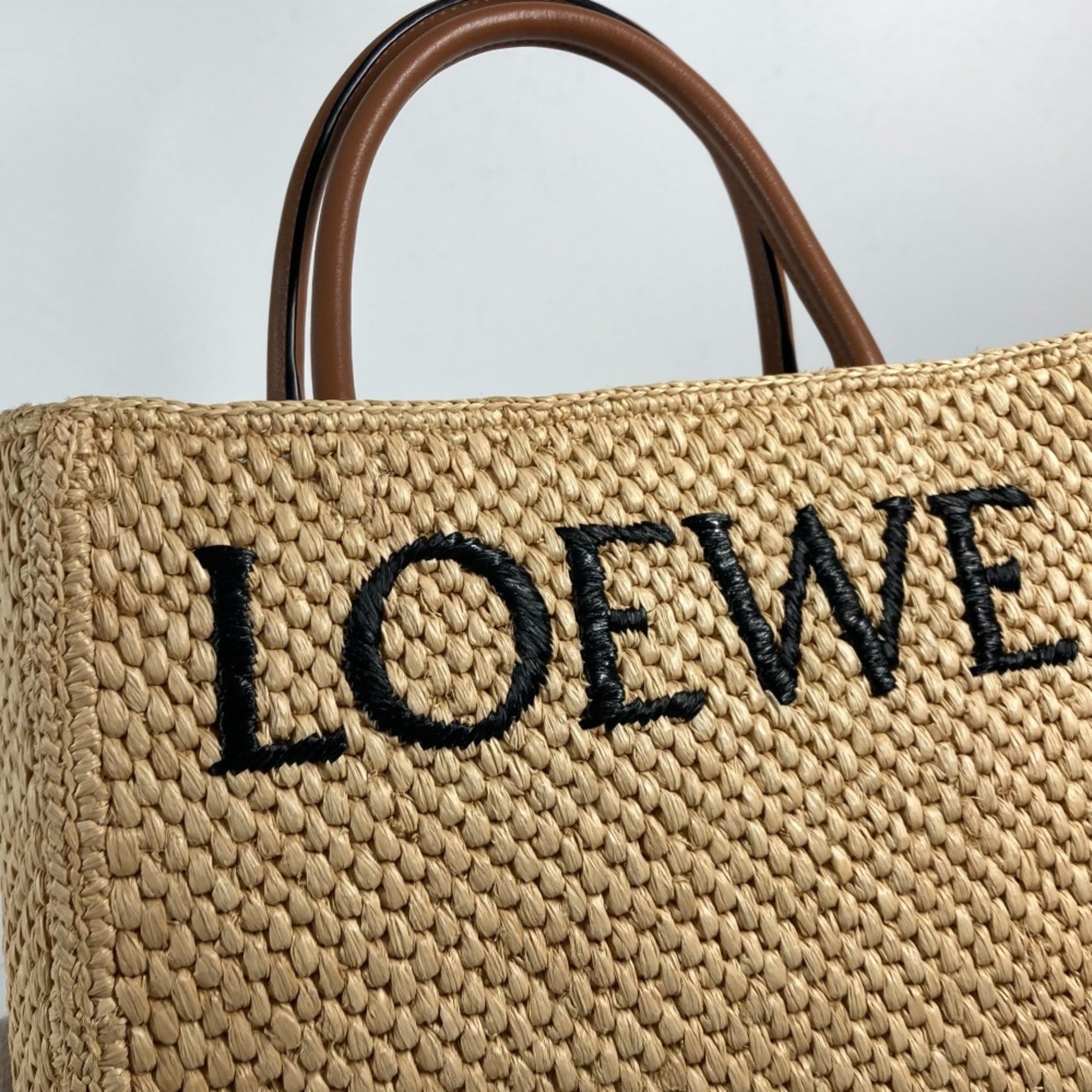 LOEWE Standard Bag Shoulder Tote Raffia Women's Beige x Brown E-240710-7 — New - Store Return