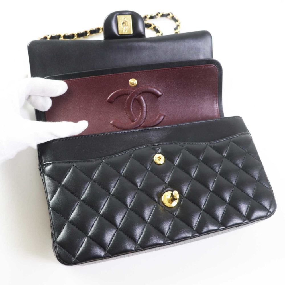 CHANEL A01112 Matelassé 25 Lambskin Shoulder Bag, Random Serial Number, Double Flap, Chain, Black with Gold Hardware, Comes Box and Dust Made in France, Women's — Like New
