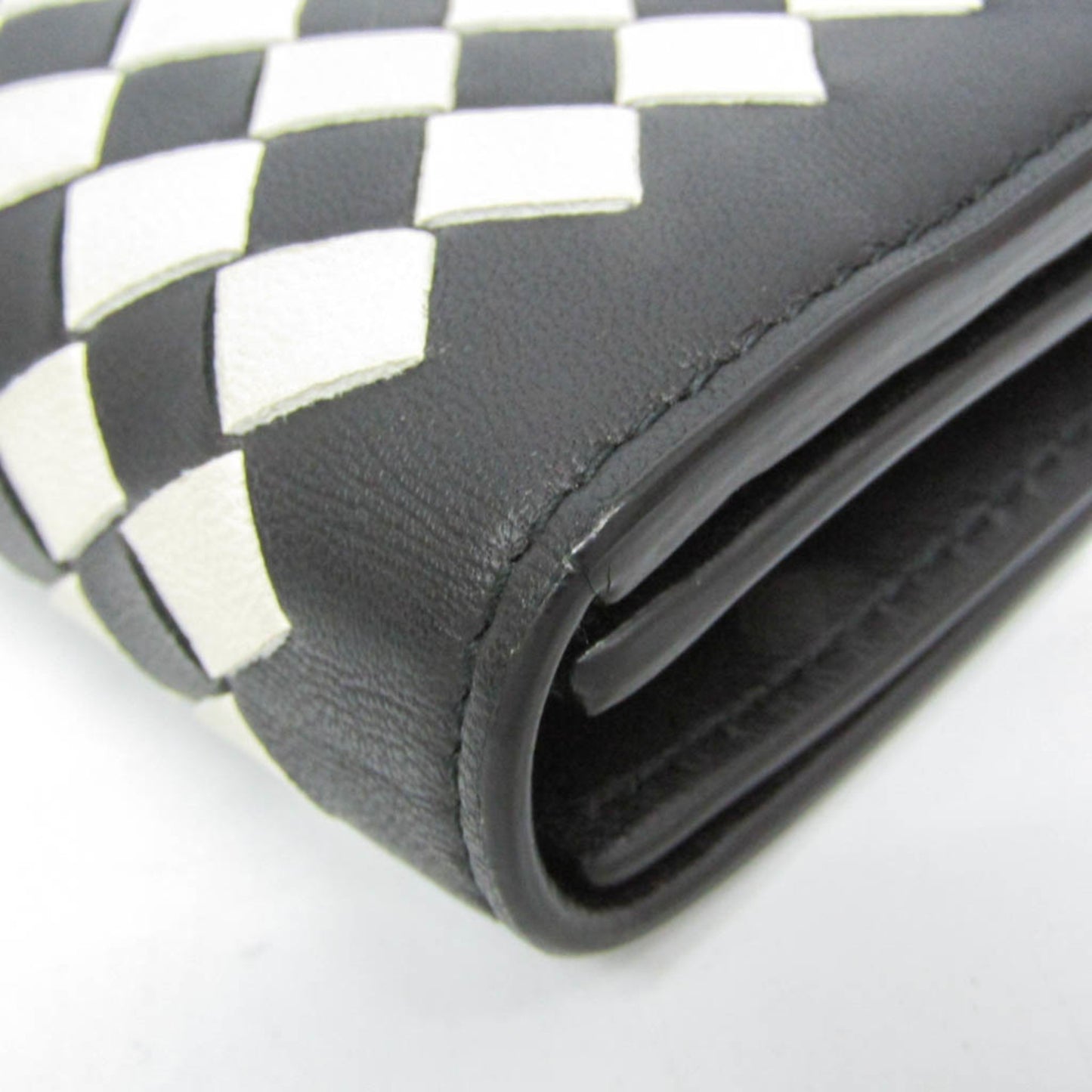 Bottega Veneta Intrecciato Men,Women Leather Long Wallet (bi-fold) Black,White