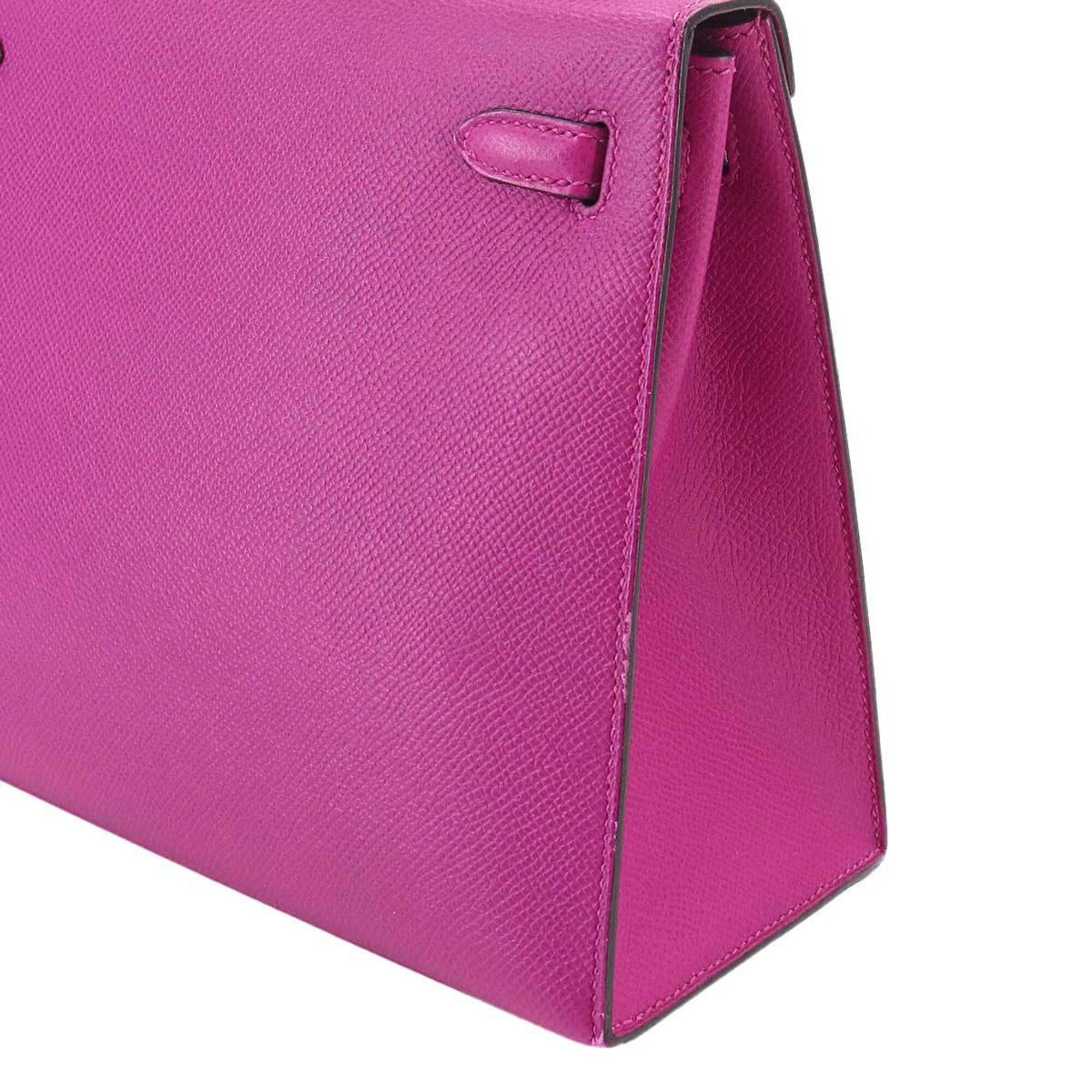 Hermes Kelly 25 Epsom Rose Purple 2-way Handbag Shoulder Bag with external stitching, C stamp, silver hardware — Like New