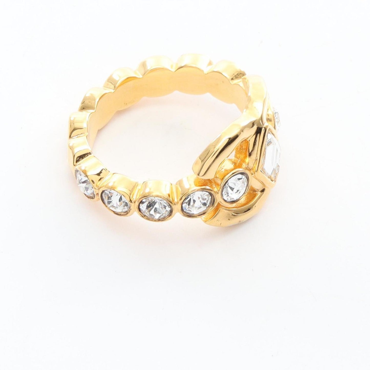 CHANEL Coco Mark Ring, Gold Plated with Crystals, Women's, and Clear