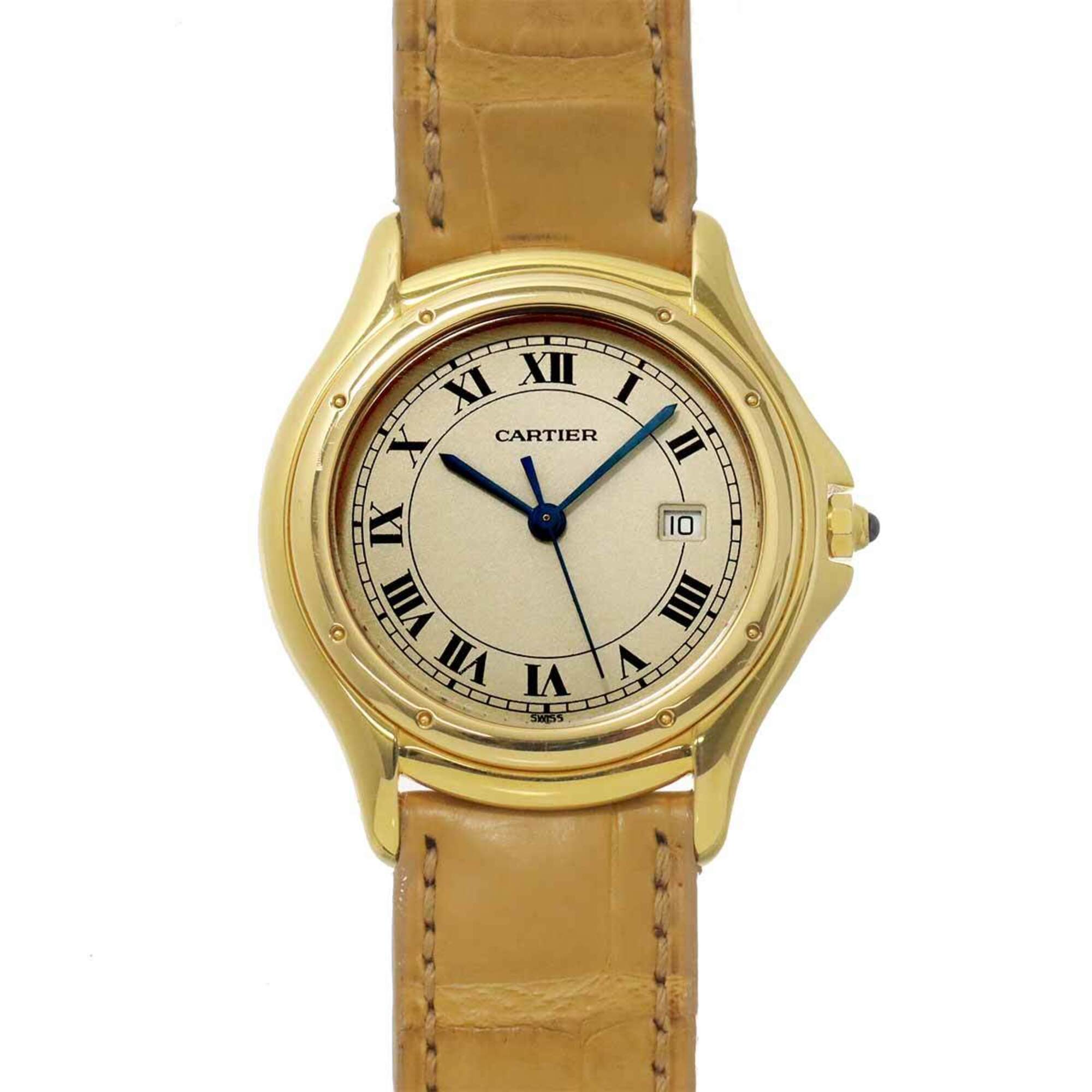 Cartier Santos Cougar LM W3500453 Boys' Watch, Date, Ivory, 18K Yellow Gold, Quartz Watch — Very Good