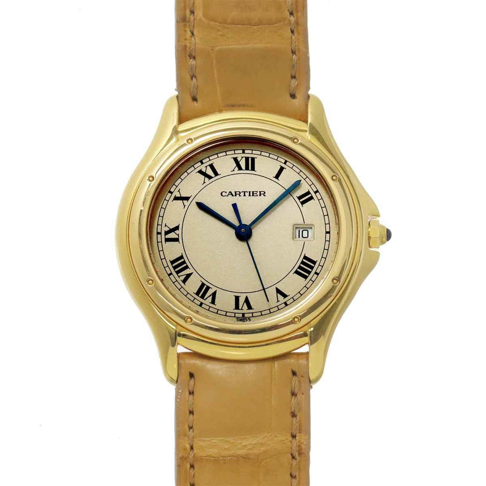 Cartier Santos Cougar LM W3500453 Boys' Watch, Date, Ivory, 18K Yellow Gold, Quartz Watch — Very Good