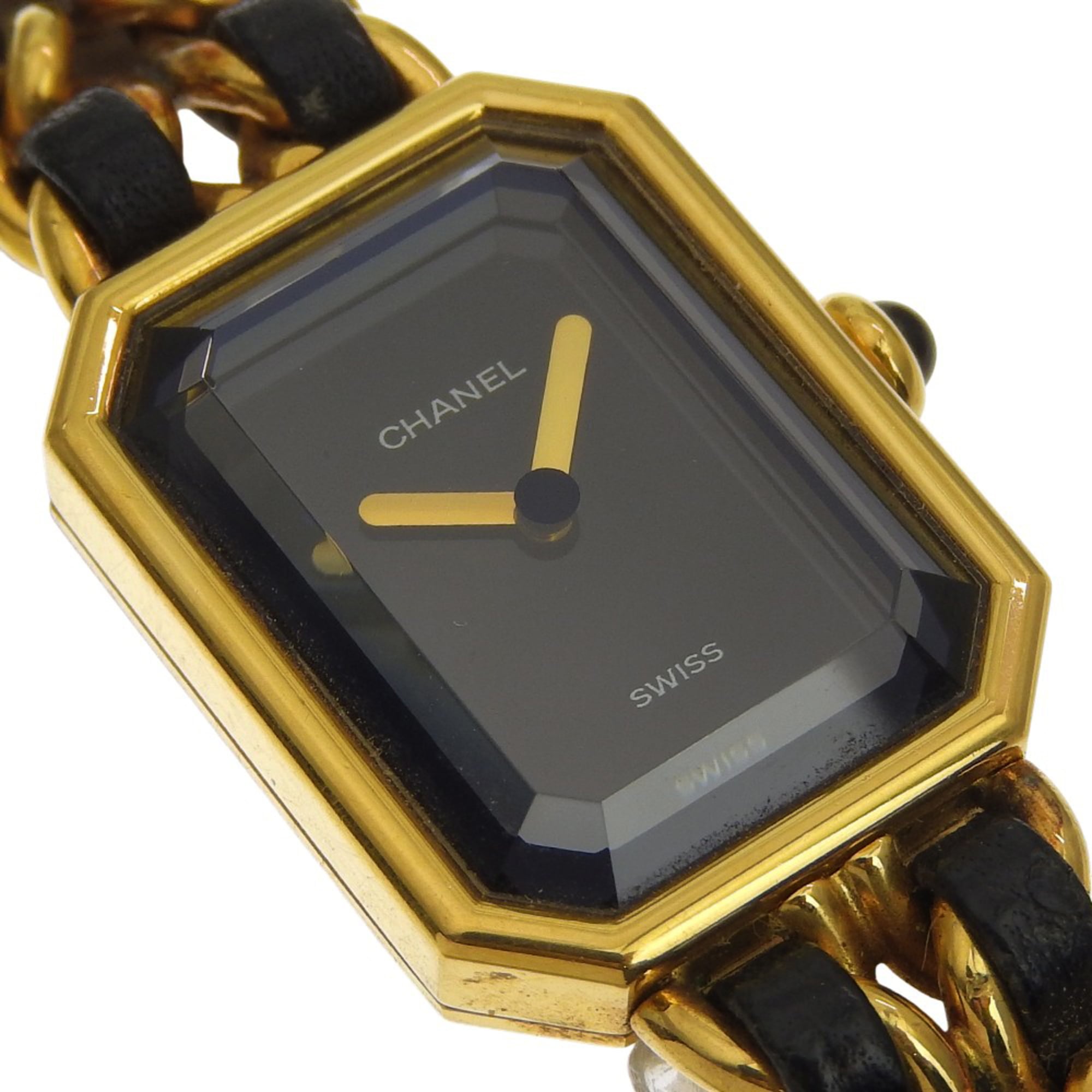 Chanel Premiere S Watch H0001 Gold Plated x Leather Black Quartz Analog Dial Ladies — Good