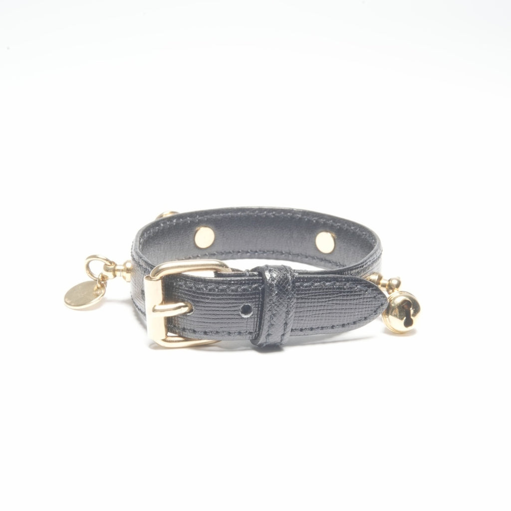 Prada Leather Charm Belt Bangle Bracelet in Black