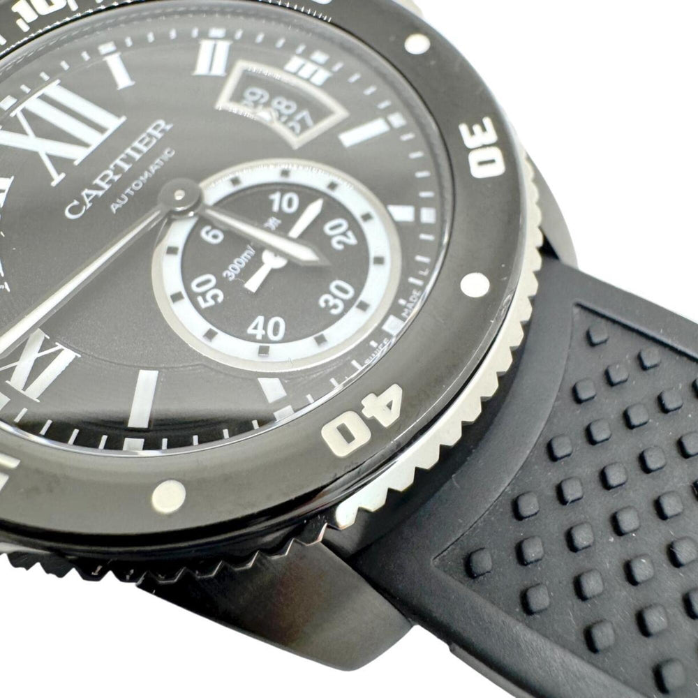 CARTIER Calibre de Cartier Carbon Diver Date WSCA0006 Watch, Stainless Steel, Rubber Strap, Automatic, Black, Men's — Very Good