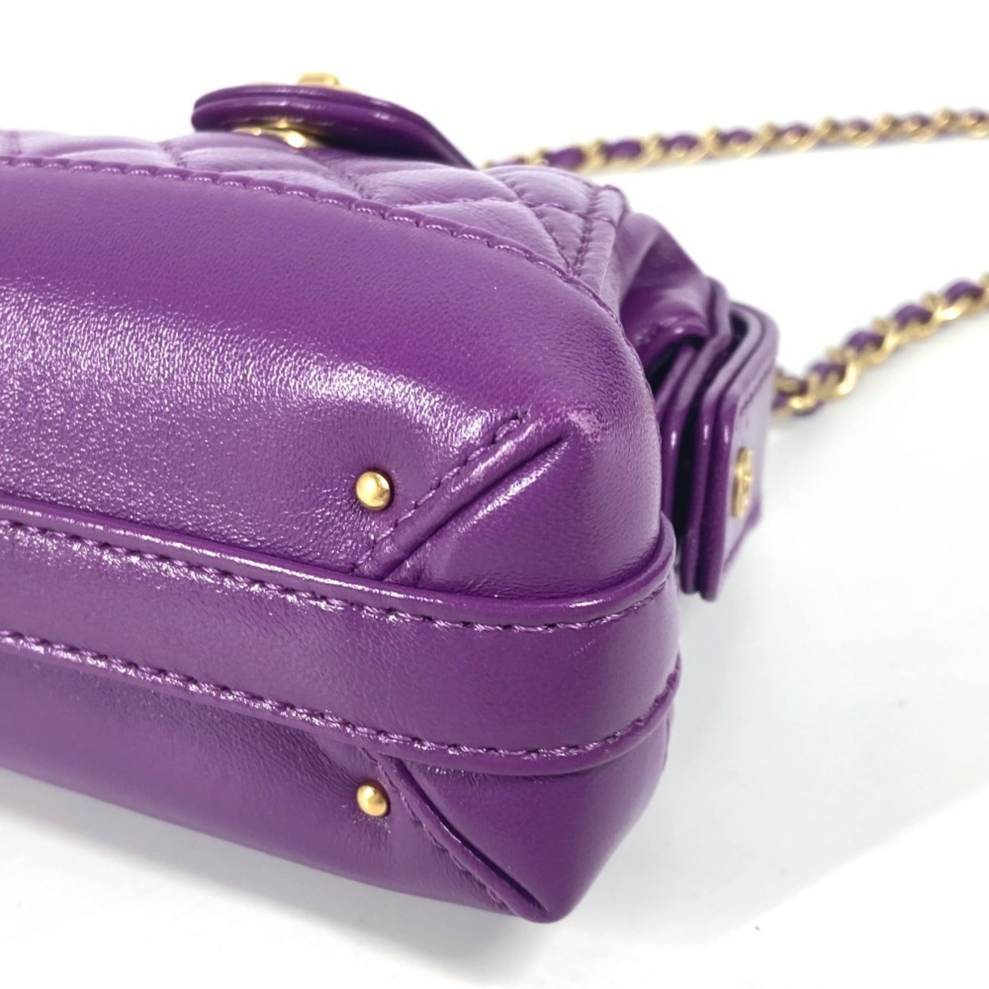 CHANEL AP4109 24A Quilted Matelasse CC Coco Mark Chain Clutch Mini Shoulder Bag Leather Women's Purple — Like New