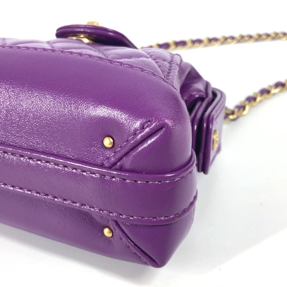 CHANEL AP4109 24A Quilted Matelasse CC Coco Mark Chain Clutch Mini Shoulder Bag Leather Women's Purple — Like New
