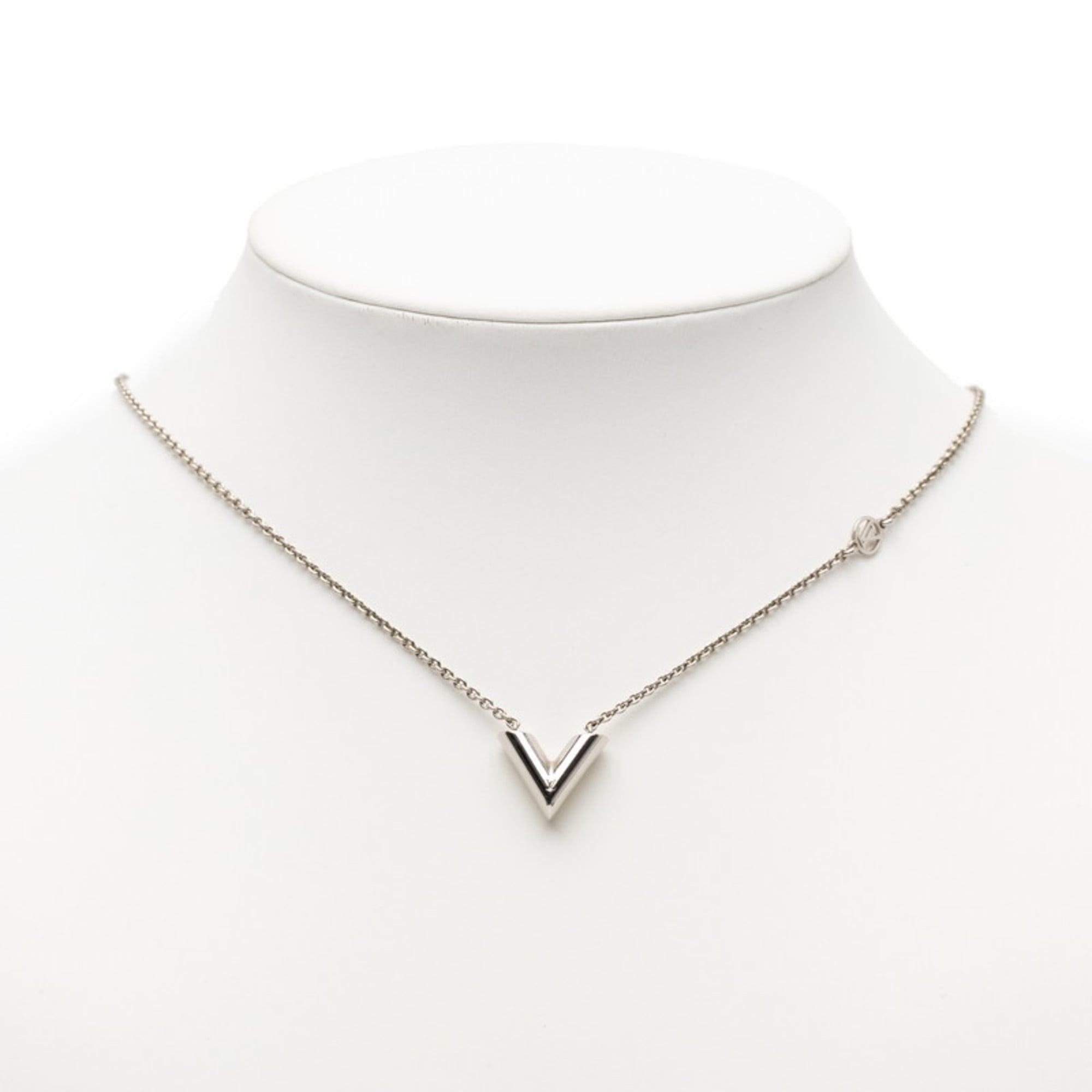 Louis Vuitton Essential V Pendant Necklace M63197 Silver Metal Women's LOUIS VUITTON