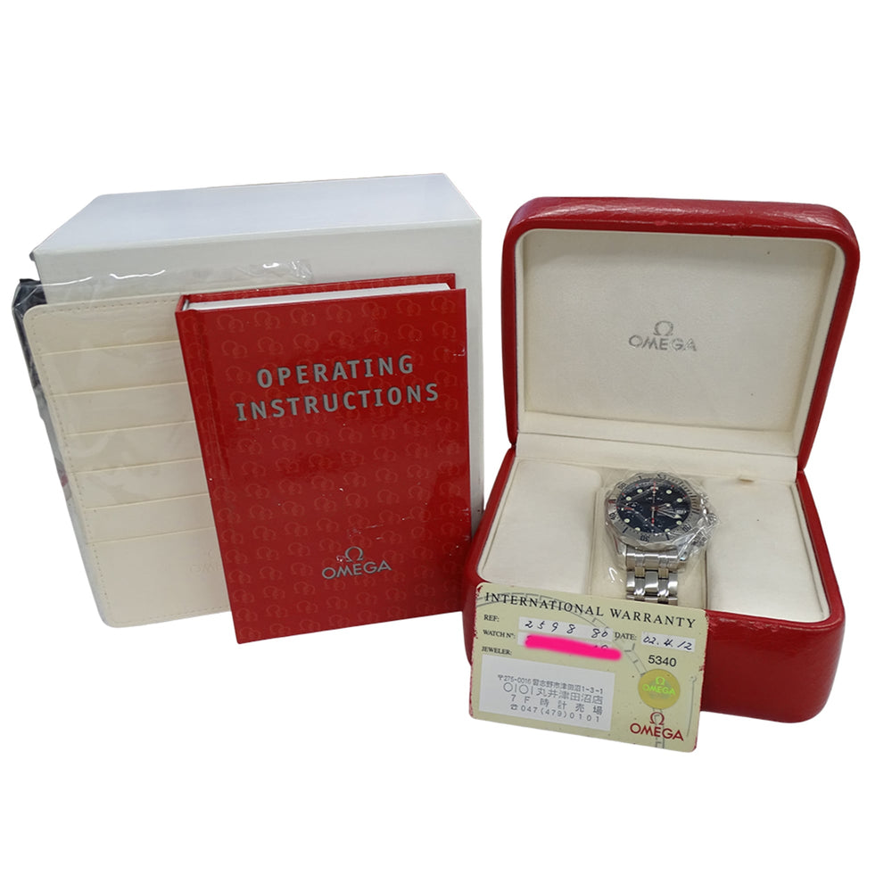 Omega Seamaster 2598.80 Men's Watch, Brand Name, 300m Water Resistant, Chronograph, Date, Automatic Movement, Stainless Steel (SS), Silver/Navy — Good