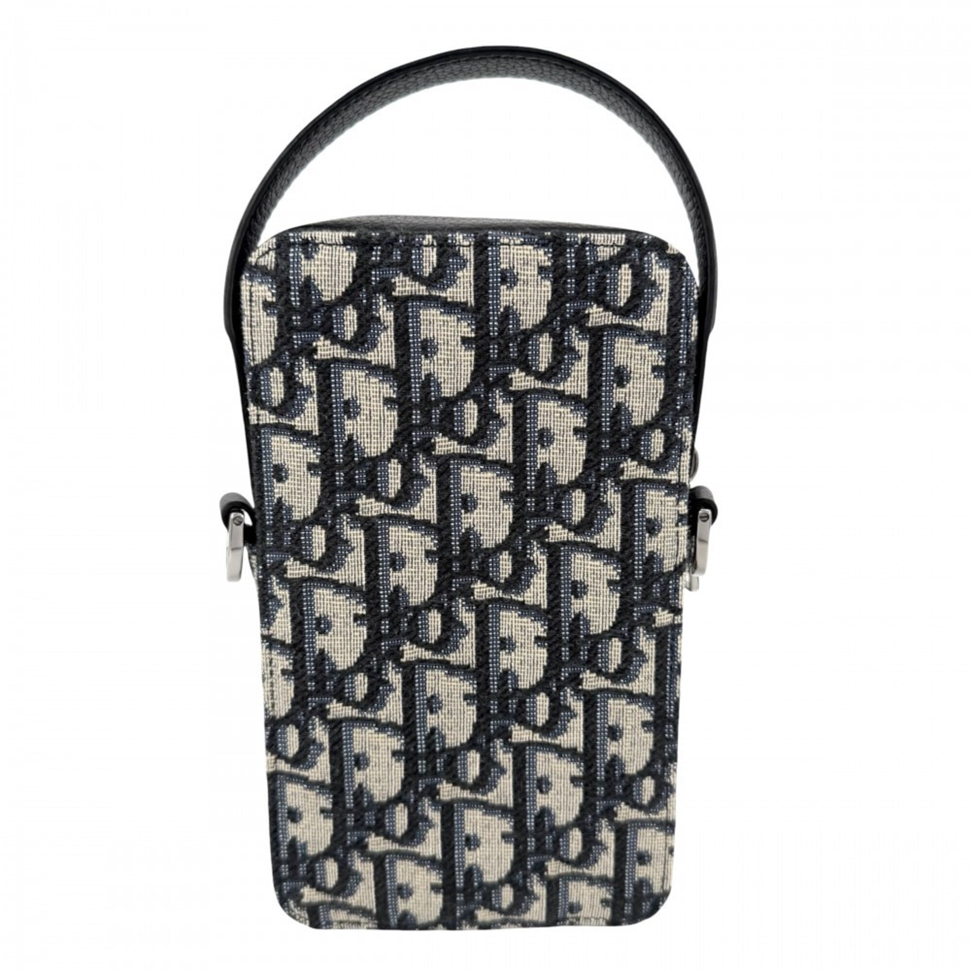 Christian Dior Men's Oblique Rider Micro Pouch Shoulder Bag, Mini Crossbody Canvas Leather, Navy, Silver Hardware — Like New