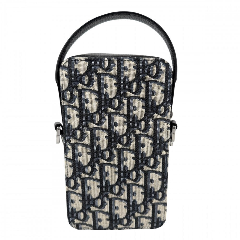 Christian Dior Men's Oblique Rider Micro Pouch Shoulder Bag, Mini Crossbody Canvas Leather, Navy, Silver Hardware — Like New