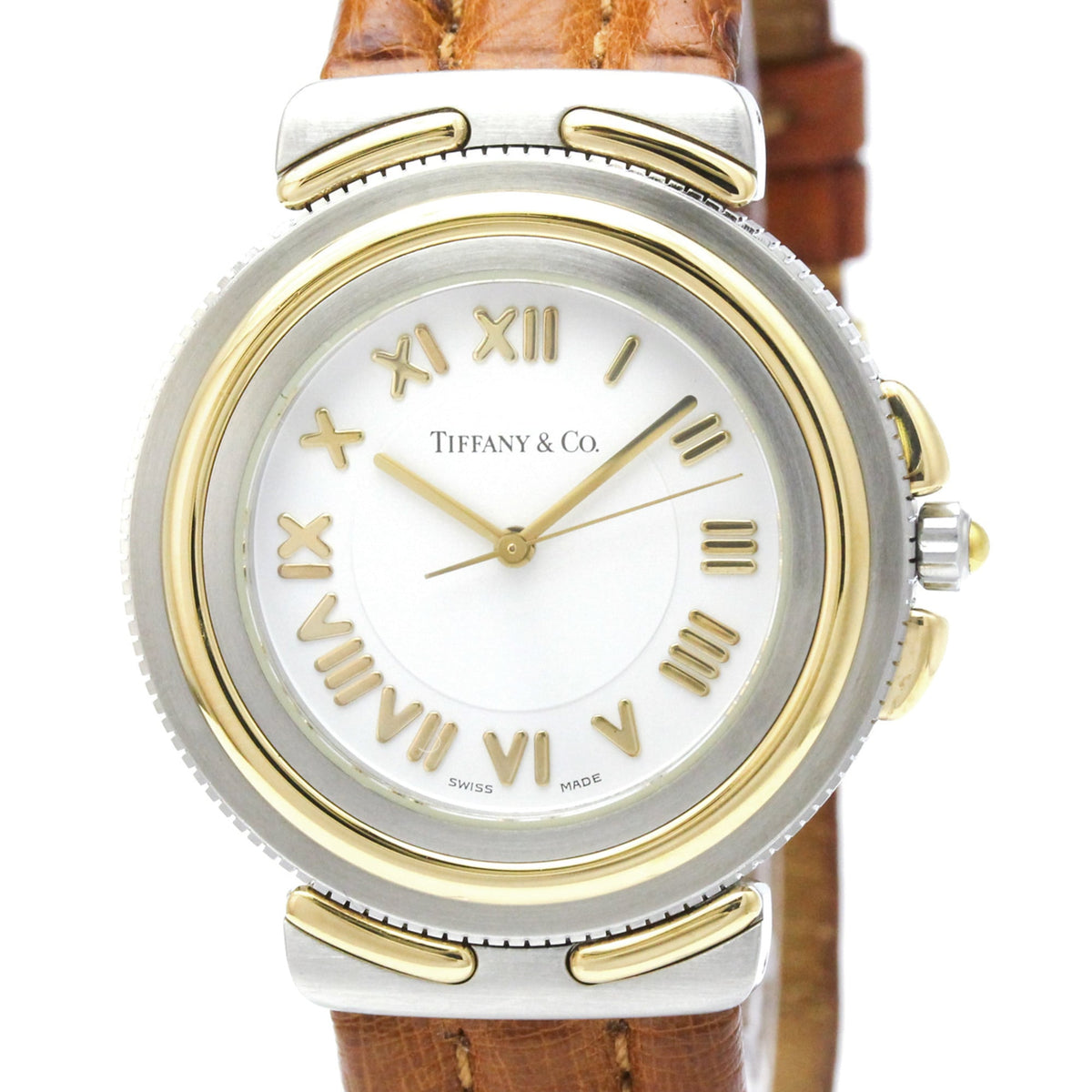 TIFANNY Intaglio 18K Gold Steel Quartz Mens Watch M0820 Polished — Very Good