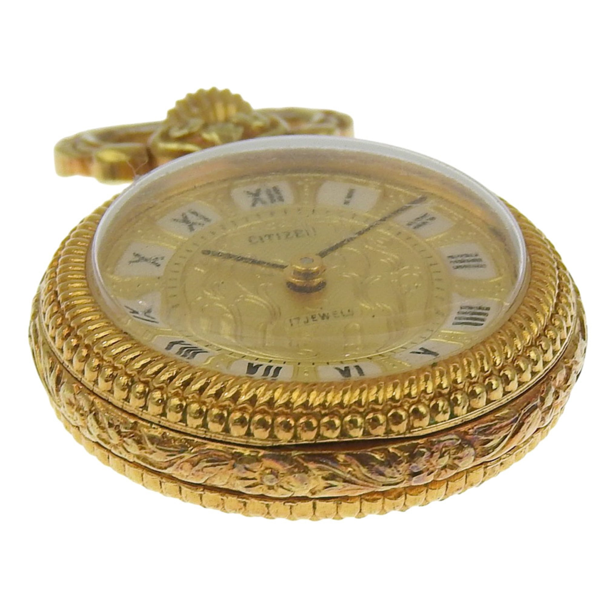 Citizen pocket watch, gold plated, hand-wound, analog display, dial, unisex — Good