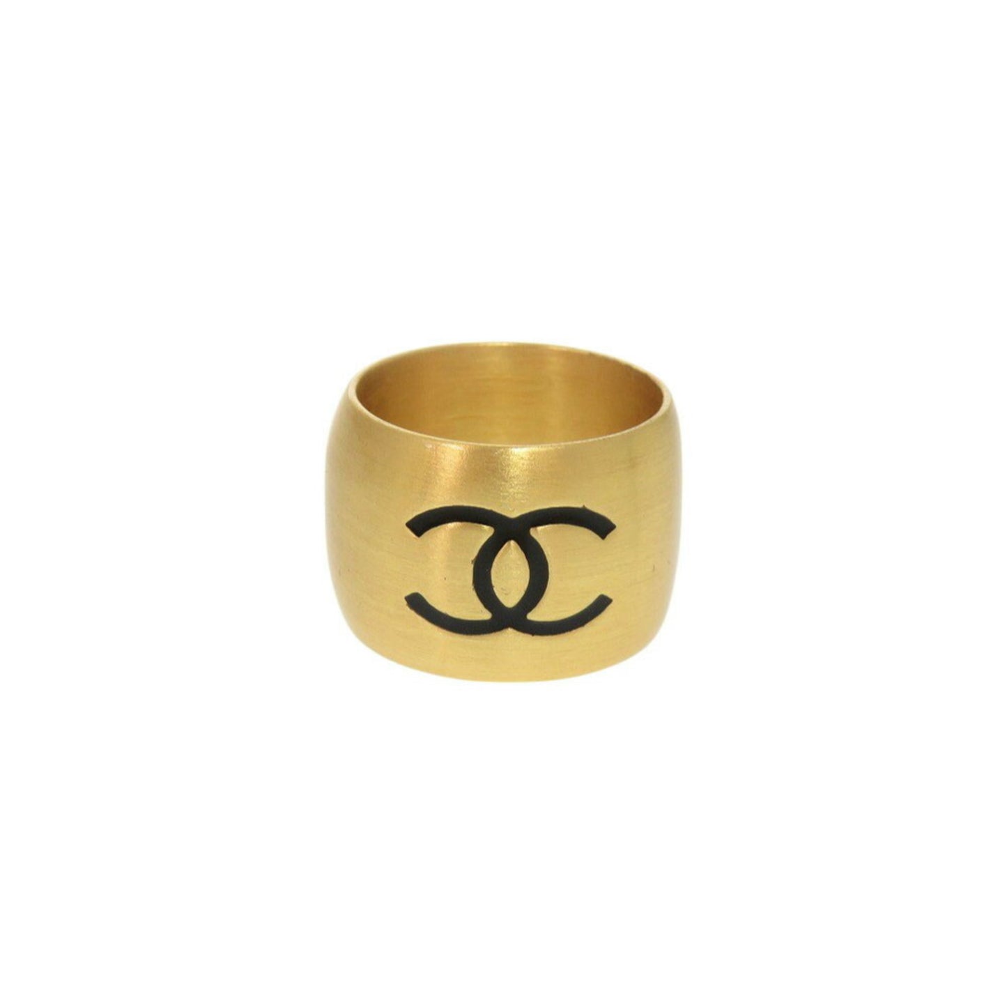 Chanel Coco Mark Heart Metal Size 13 Gold Black Ring 1178CHANEL