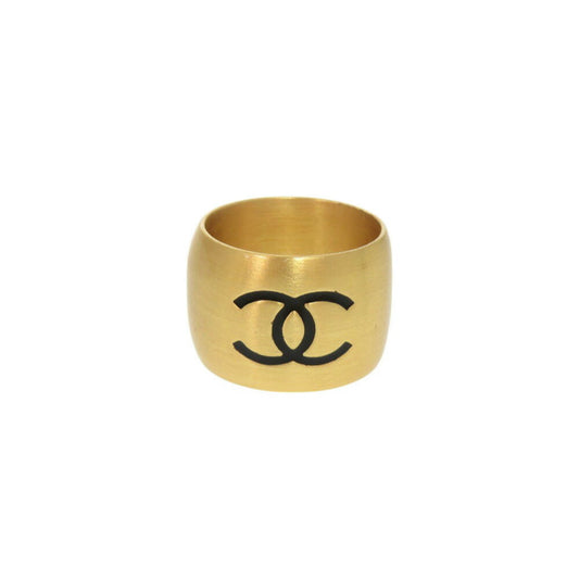 Chanel Coco Mark Heart Metal Size 13 Gold Black Ring 1178CHANEL
