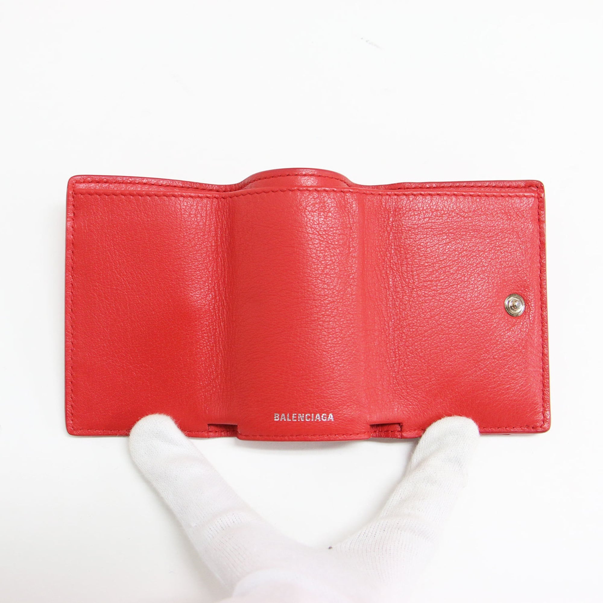 BALENCIAGA Paper Mini Wallet, Compact Tri-fold Leather, Red, Women's, K4687