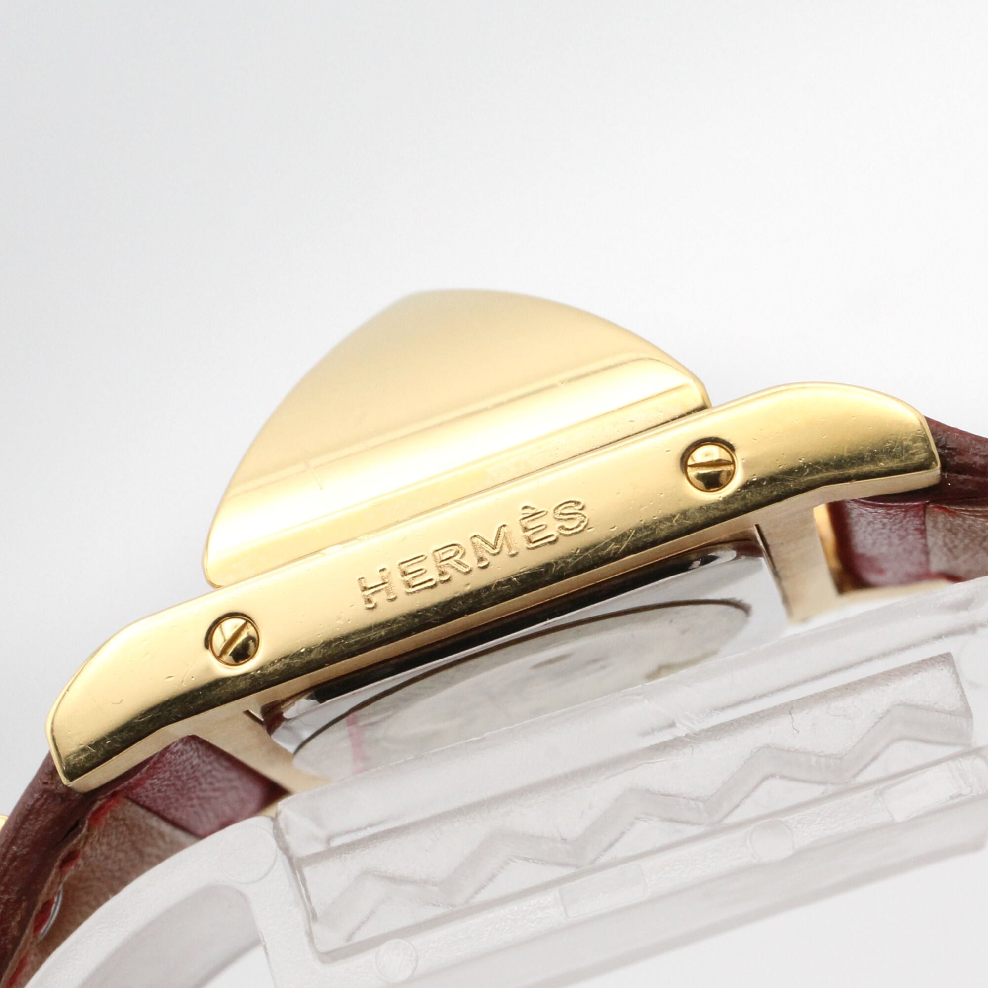 Hermes Medor watch, gold-plated (GP), leather strap, women's, white, ME1.201 — Very Good