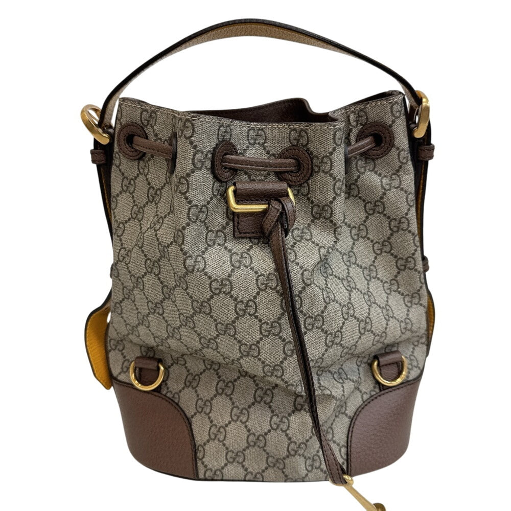 GUCCI 473875 Tiger Drawstring One-Shoulder Bag GG Supreme Handbag Brown — Like New