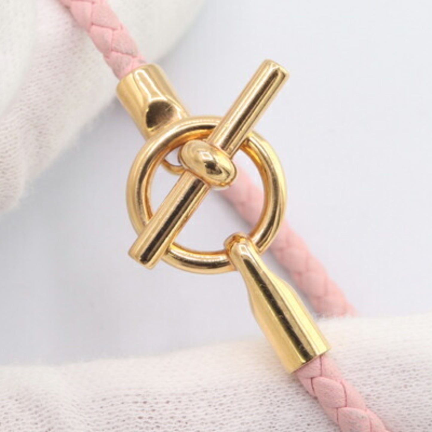 Hermes Grennan Bracelet in Pink Leather and Metal, Pink, Women's, HERMES