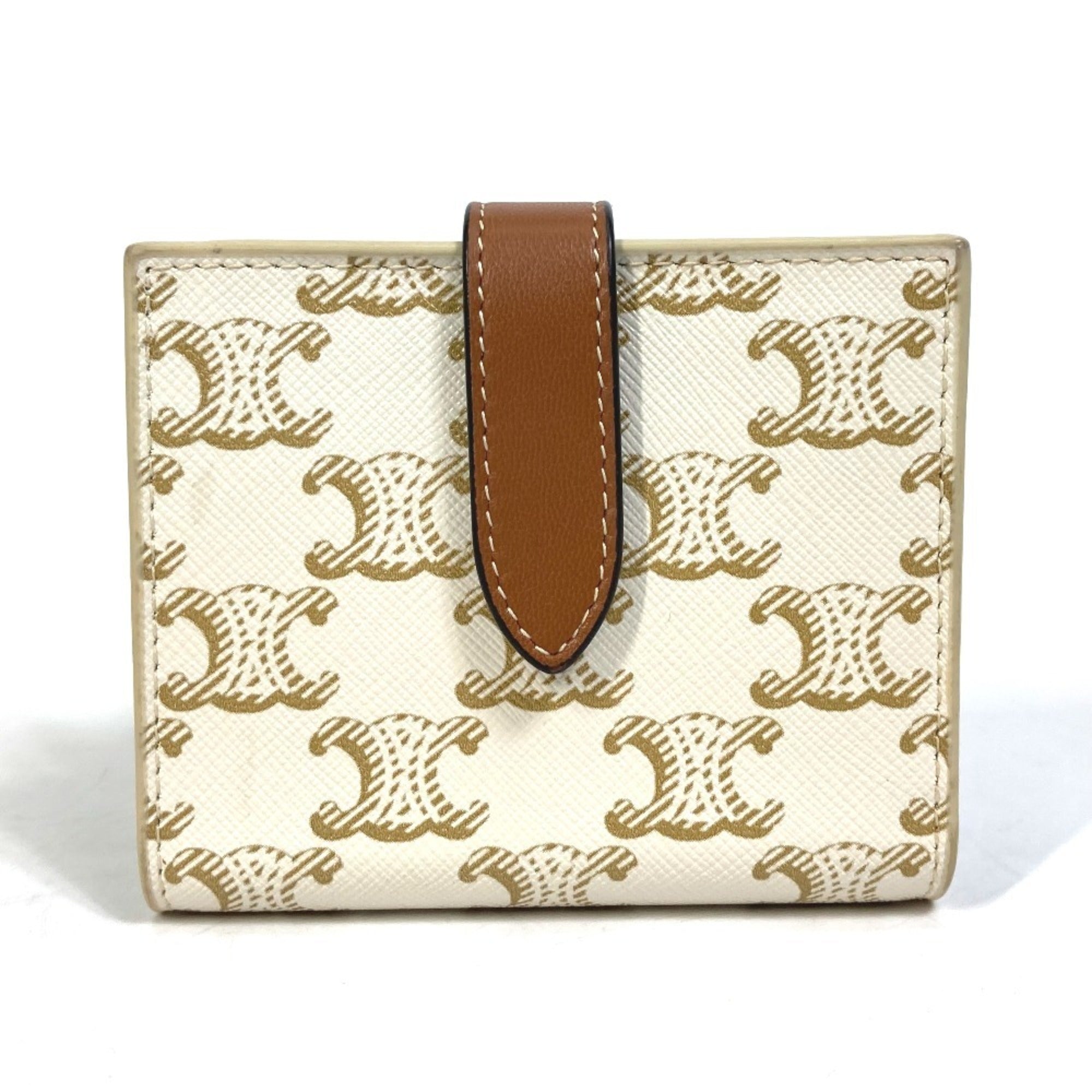 CELINE Macadam Triomphe Wallet, Bifold PVC/Leather, Women's, White/Brown