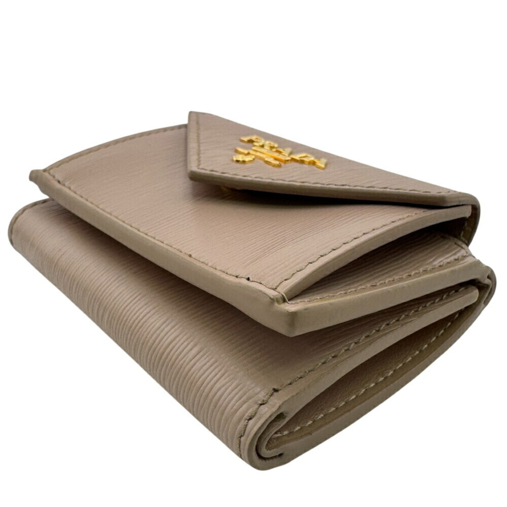 PRADA 1MH021 Compact Wallet, Vitello Move Tri-fold Pink, Women's