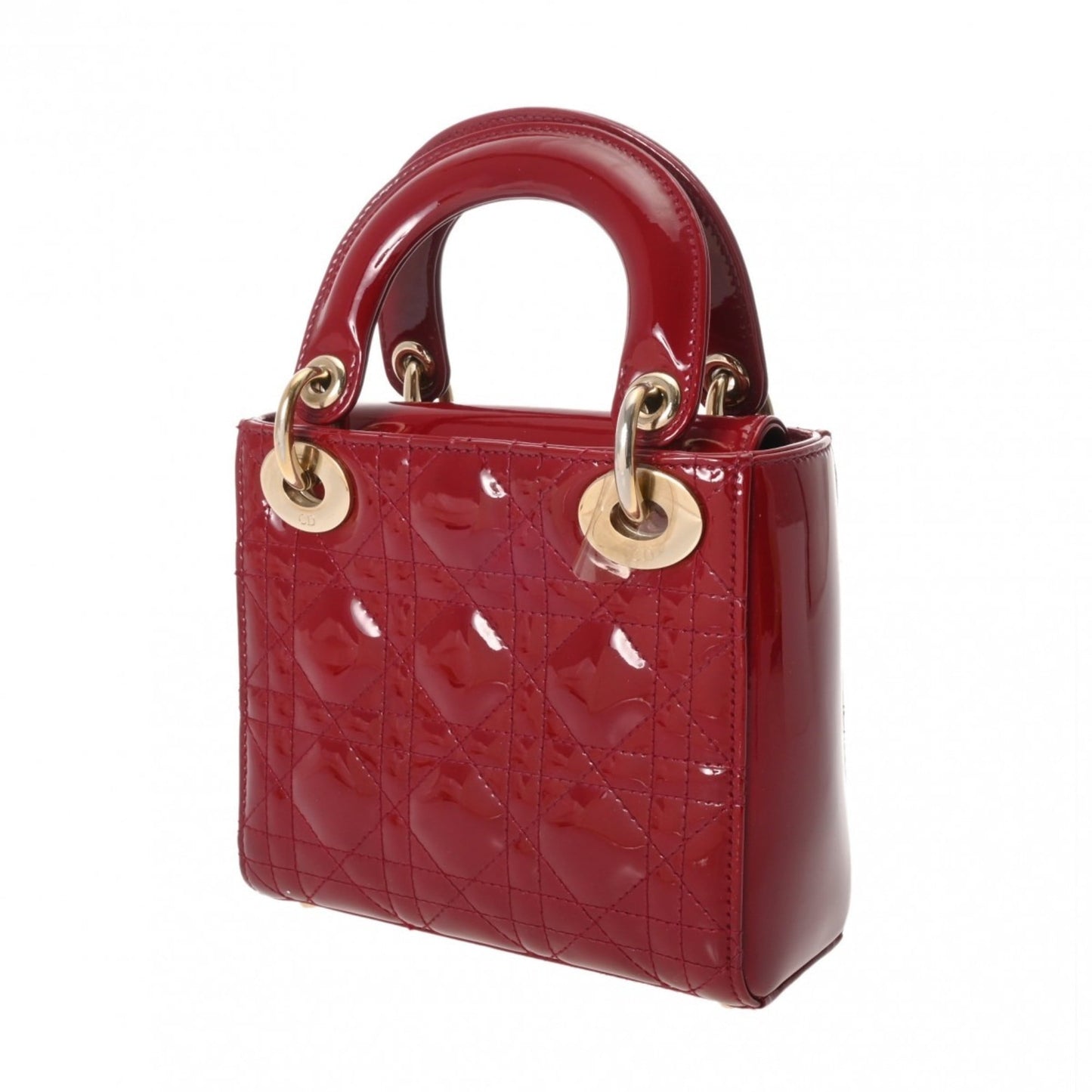 CHRISTIAN DIOR Lady Dior Mini 2-Way Bag, Red, Women's Patent Calfskin Handbag, A-Rank, Pre-Owned, Ginzo