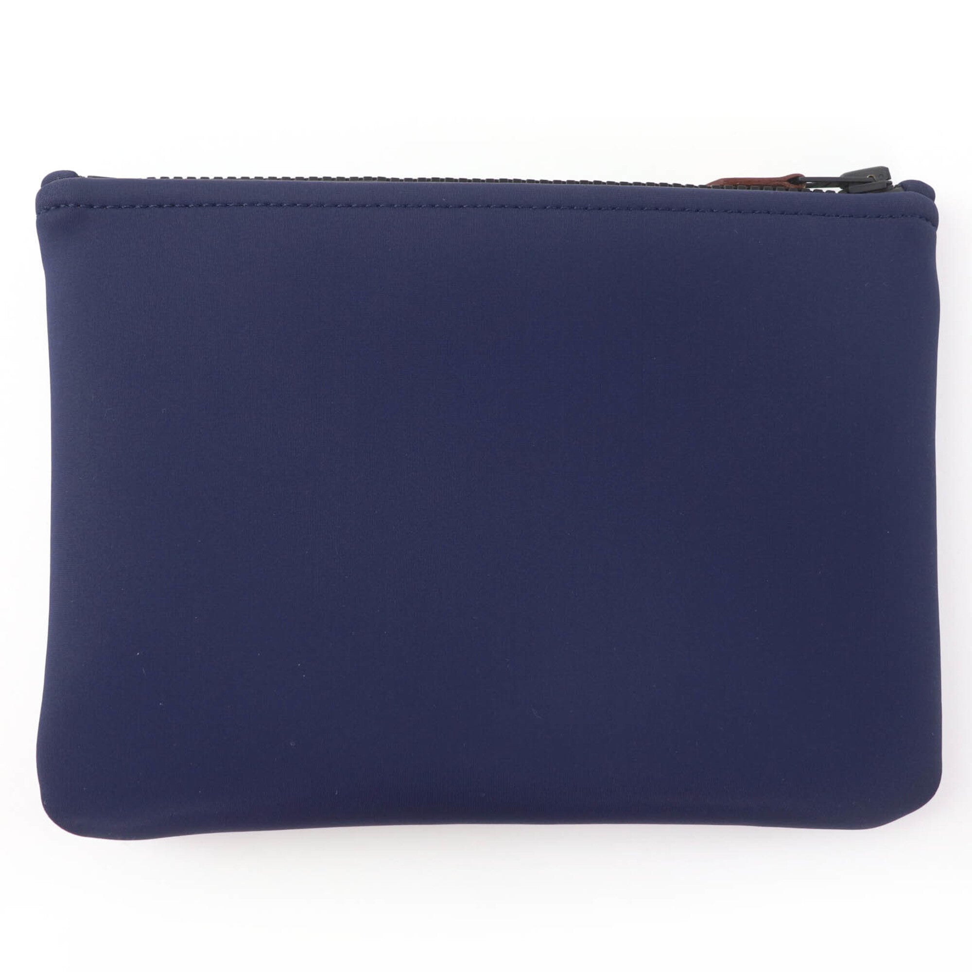 HERMES Trouse Flat PM Neoban Black Hardware Logo Zip Pouch Navy Made in France Women's — Like New
