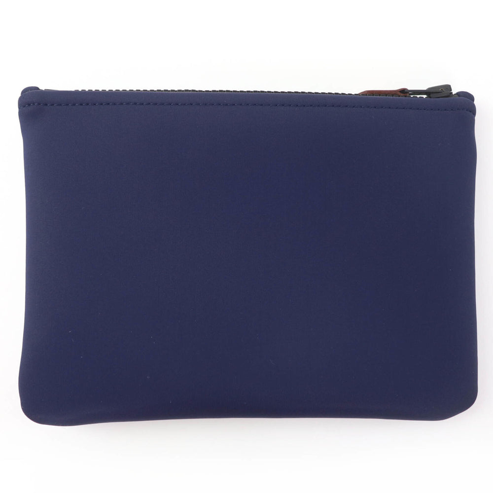 HERMES Trouse Flat PM Neoban Black Hardware Logo Zip Pouch Navy Made in France Women's — Like New