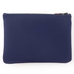 HERMES Trouse Flat PM Neoban Black Hardware Logo Zip Pouch Navy Made in France Women's — Like New