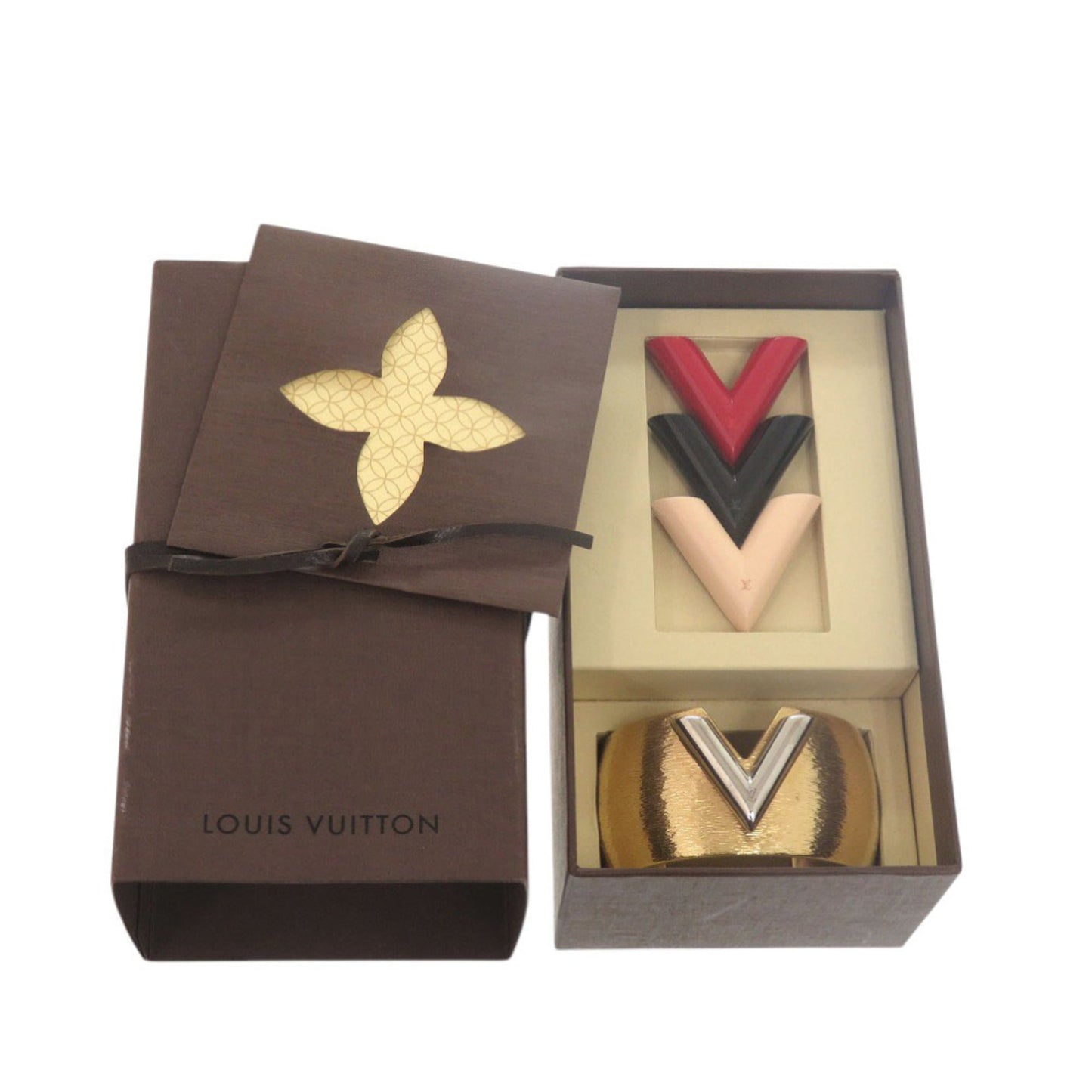 Excellent condition Louis Vuitton Essential V Colorama Cuff Bangle M68031 Metal Gold Bracelet LV 2081 LOUIS VUITTON