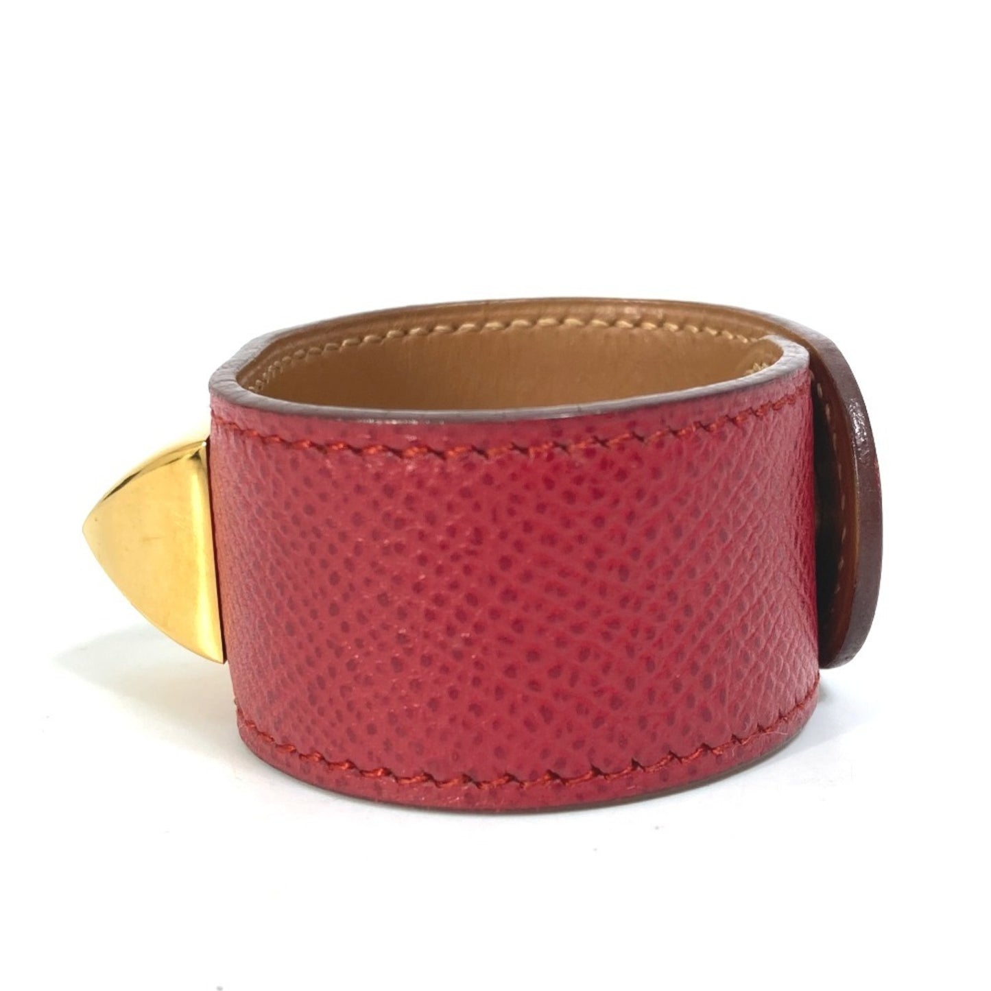 HERMES Medor Leather Bangle Bracelet/GP Women's Red
